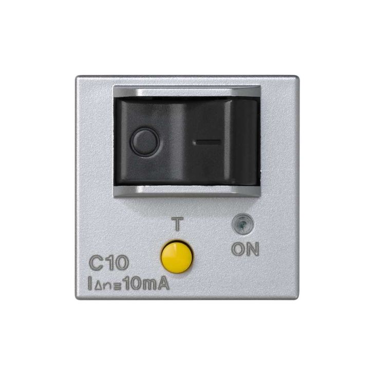 Fiches, interrupteurs et prises de courant - Simon - K45 Plaque avec disjoncteur différentiel10A - Aluminium - K107A/8