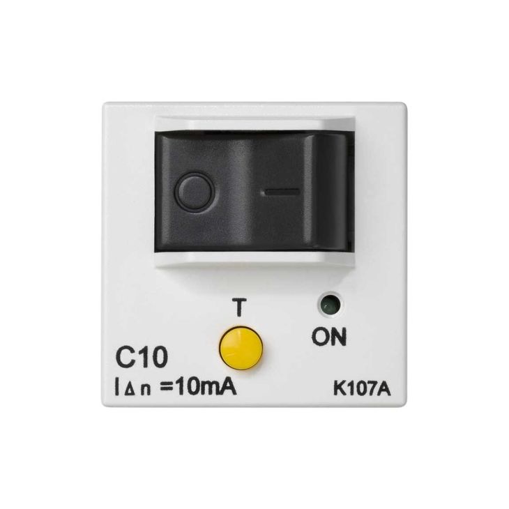 Fiches, interrupteurs et prises de courant - Simon - K45 Plaque avec disjoncteur différentiel10A - Blanc neige - K107A/9