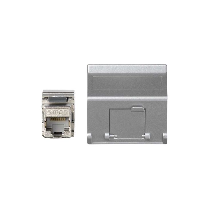 Stekkers, schakelaars en stopcontacten - Simon - K45 Schuine plaat VDM met klep 1 x RJ45Cat 5e FTP - Alumin - K8095F/8