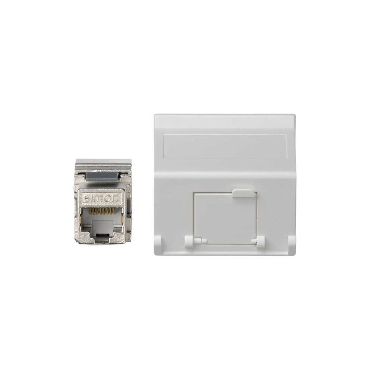 Fiches, interrupteurs et prises de courant - Simon - K45 Plaque VDM Incliné avec volet 1 xRJ 45 Cat. 6 FTP - Bl - K8096F/9
