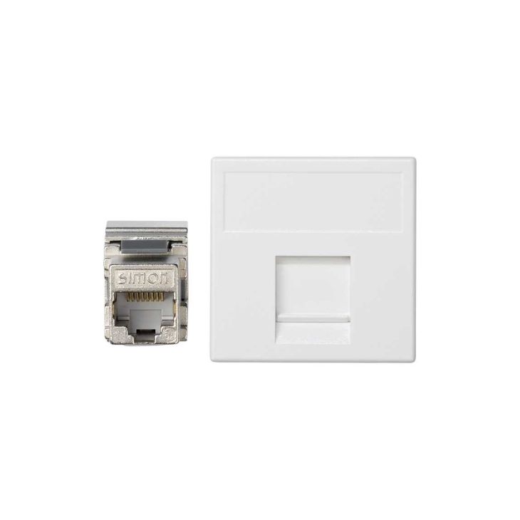 Stekkers, schakelaars en stopcontacten - Simon - K45 Vlakke plaat VDM met klep 1 x RJ45 Cat 5e FTP - Sneeuww - K95F/9