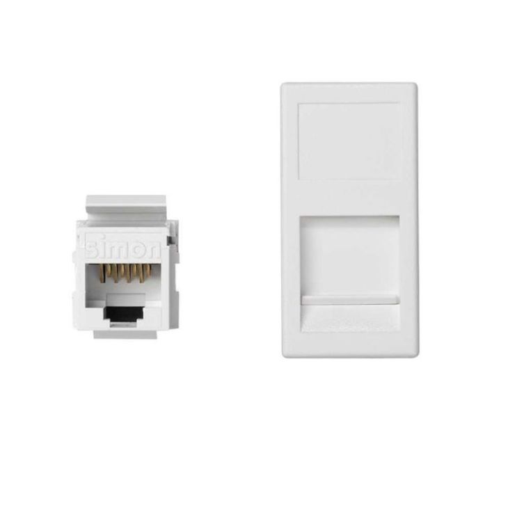 Stekkers, schakelaars en stopcontacten - Simon - K45 Vlakke plaat VDM met klep 1 x RJ45 Cat 6 UTP - Sneeuwwi - KA96U/9