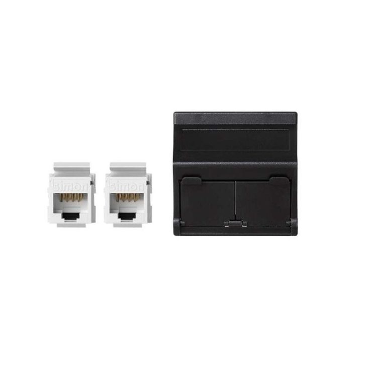 Stekkers, schakelaars en stopcontacten - Simon - K45 Schuine plaat VDM met klep 2 x RJ45Cat 6 UTP - Grafiet - KB8096U/14