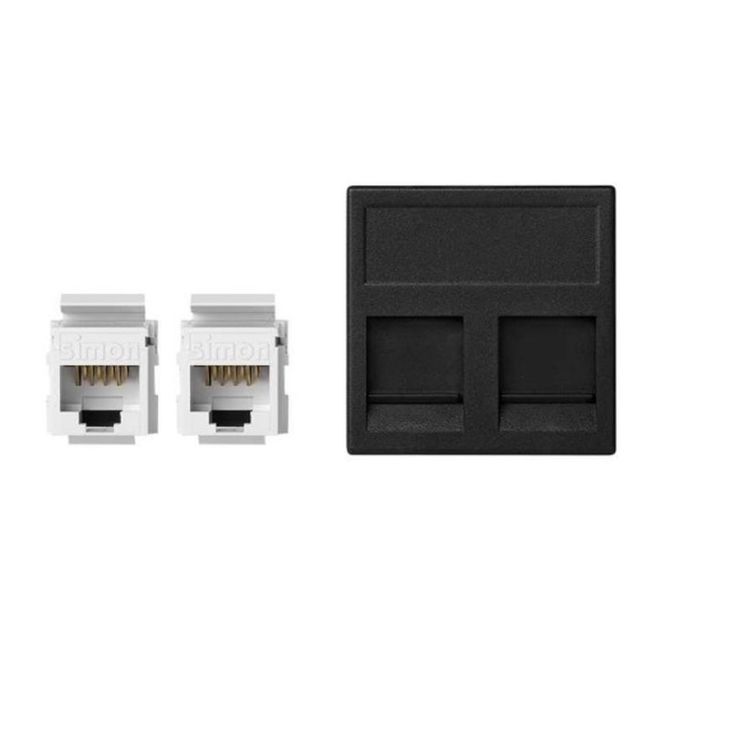 Stekkers, schakelaars en stopcontacten - Simon - K45 Vlakke plaat VDM met klep 2 x RJ45 Cat 5e UTP - Grafiet - KB95U/14