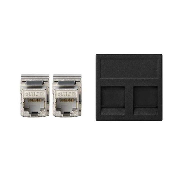 Fiches, interrupteurs et prises de courant - Simon - K45 Plaque VDM plate avec volet 2 x RJ 45Cat. 6 FTP - Gris g - KB96F/14