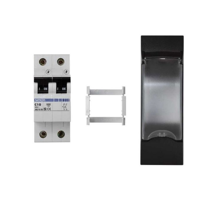 Stekkers, schakelaars en stopcontacten - Simon - K45 plaat 3 mechanismen met tweepolige hoofdzekering 10A - G - KF04B/14