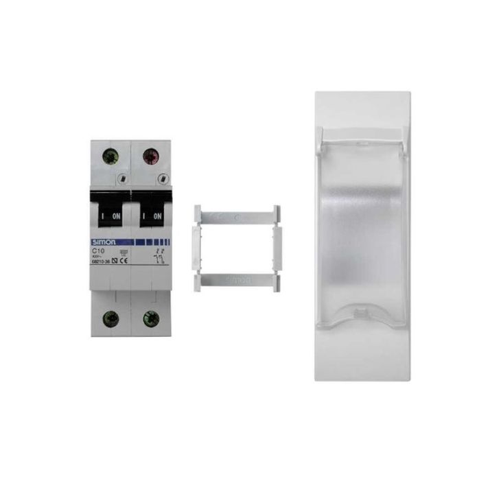 Stekkers, schakelaars en stopcontacten - Simon - K45 plaat 3 mechanismen met tweepolige hoofdzekering 10A - S - KF04B/9