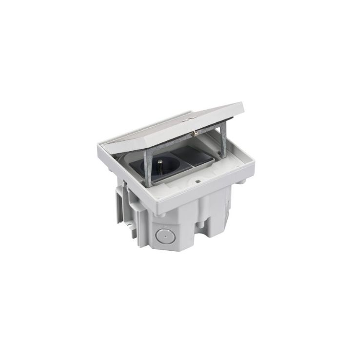 Électrification des bureaux et gestion des câbles - Simon - IP66 Kit boîte de sol inox avec 1 prise et demi-module K45, incl. boîte d'encastrement plein sol - VDESIMFB121