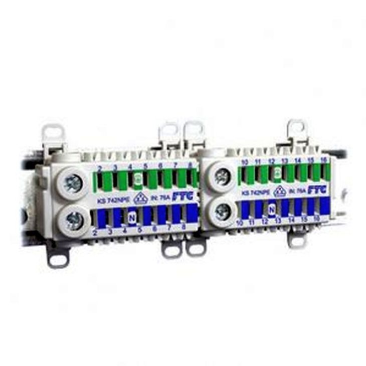 Matériel d'installation - ECB,1-Fase,CU,76A/690V,2x 2.5-16mm²,14x 0.5-4mm²,Bleu/Vert - KS742NPE