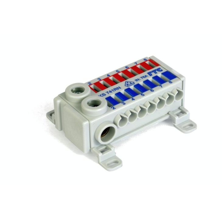 Installatiemateriaal - ECB,1-Fase,CU,76A/690V,8x 2.5-16mm²,56x 0.5-4mm²,Blauw - KS744N