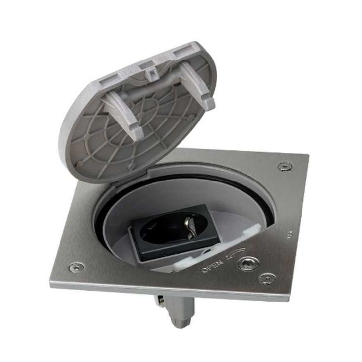 Kantoor elektrificatie en kabelmanagement - Simon - Mechanismehouder veiligheidssluiting Inox met 1 Schuko-stopcontact K45 - KSE1SEC2372