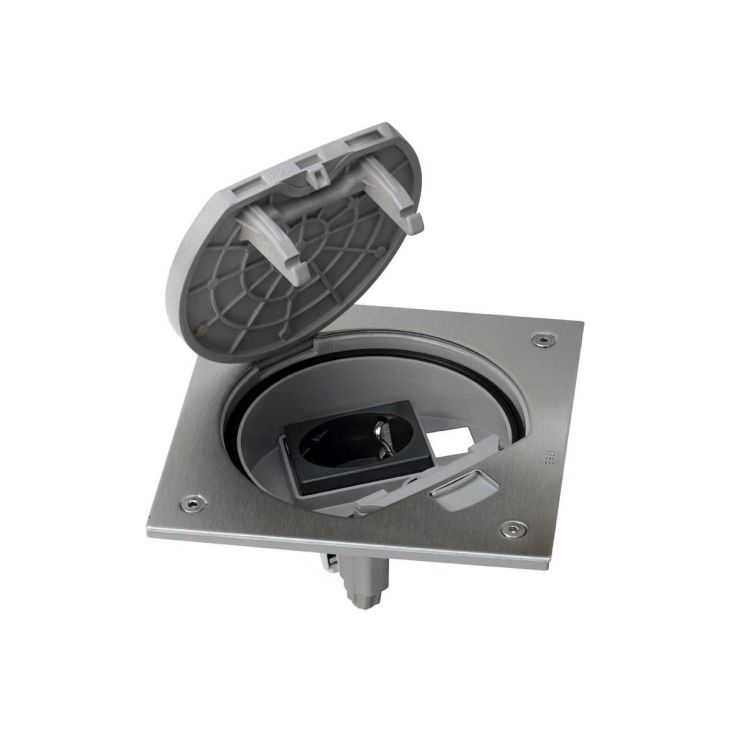 Kantoor elektrificatie en kabelmanagement - Simon - K45 Mechanismehouderman sluiting +1 Stopcontact +1x voor RJ45 inox - KSE20U/23/72