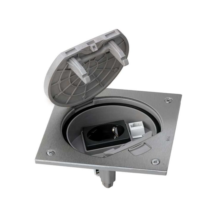 Électrification des bureaux et gestion des câbles - Simon - K45 Porte-mécanisme fermeture de sécurité avec 1 prise avec RJ 45 Cat5e inox - KSE25USEC/23/72