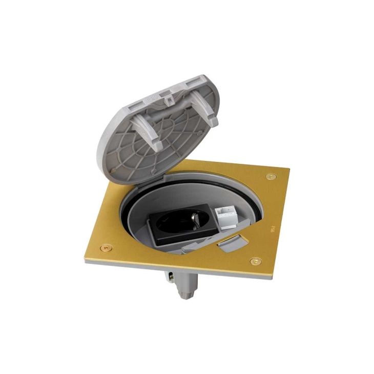 Kantoor elektrificatie en kabelmanagement - Simon - K45 Mechanismehouder man sluiting +1 Stopcontact +RJ45 Cat5e messing - KSE25U/23/71