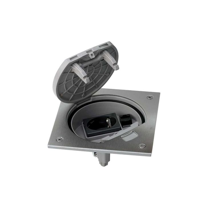 Kantoor elektrificatie en kabelmanagement - Simon - K45 Mechanismehouder man sluiting +1 Stopcontact + RJ45 Cat6e inox - KSE26U/23/72