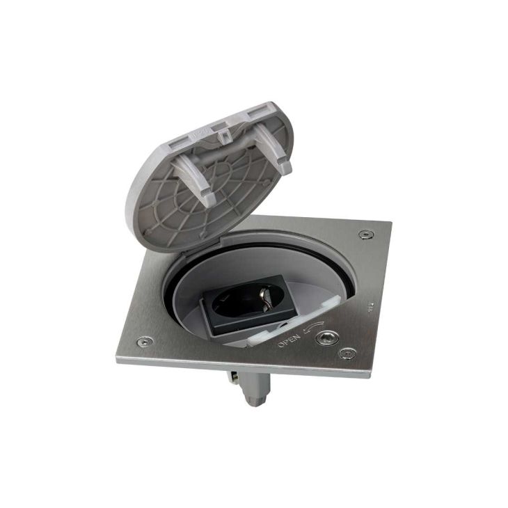 Kantoor elektrificatie en kabelmanagement - Simon - K45 Mechanismehouder veiligheidsslot+1 Stopcontact inox - KSE2SEC/23/72