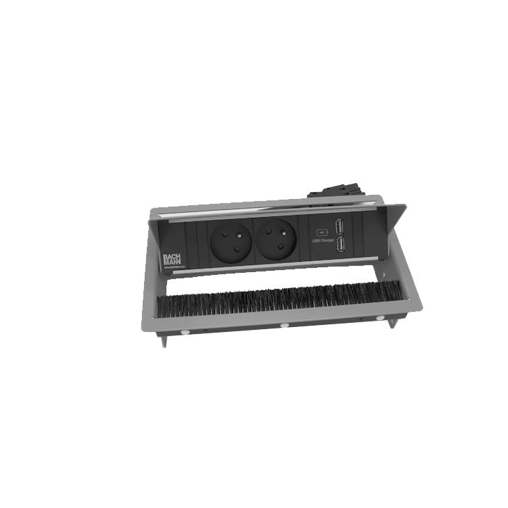 Kantoor elektrificatie en kabelmanagement - Bachmann - CONI 3 mod. (2x UTE + 1xUSB CHARGER A/A)zilvergrijs RAL9006 - VDECONI11