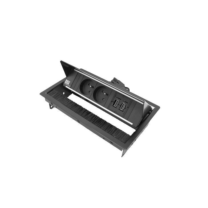 Électrification des bureaux et gestion des câbles - Bachmann - CONI 3 mod. (2x UTE + 1xHDMI + 1xUSB A/A) noir RAL9005 - VDECONI15