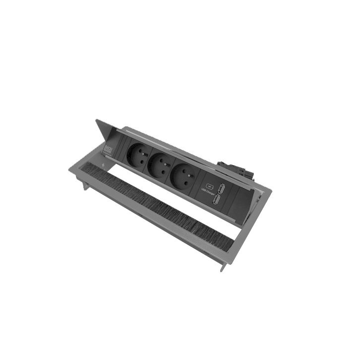Kantoor elektrificatie en kabelmanagement - Bachmann - CONI 4 mod. (3x UTE + 1xUSB CHARGER A/A)zilvergrijs RAL9006 - VDECONI20