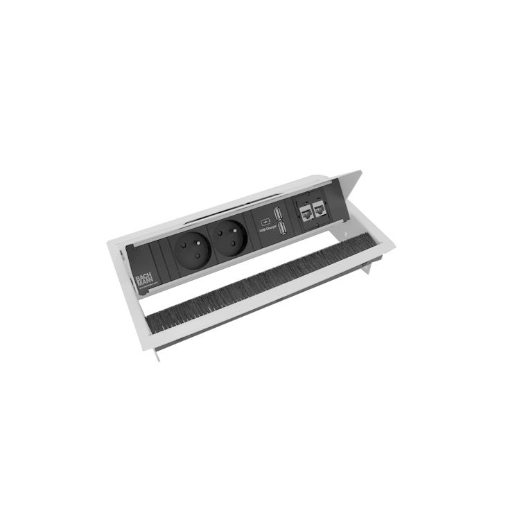 Kantoor elektrificatie en kabelmanagement - Bachmann - CONI 4 mod. (2x UTE + 1xUSB CHARGER A/A +2x CAT6 A) wit RAL9010 - VDECONI22