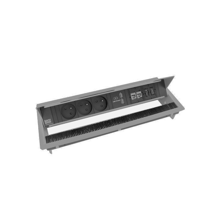 Kantoor elektrificatie en kabelmanagement - Bachmann - CONI 6 mod. (3x UTE + 1xUSB CHARGER A/A +2x CAT6 A + 1xHDMI +1xUSB A/A) zilv.grijs - VDECONI32
