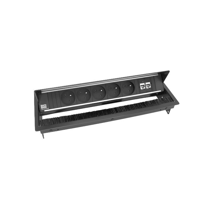 Électrification des bureaux et gestion des câbles - Bachmann - CONI 6 mod. (5xUTE + 2x CAT6 A) noir RAL9005 - VDECONI36