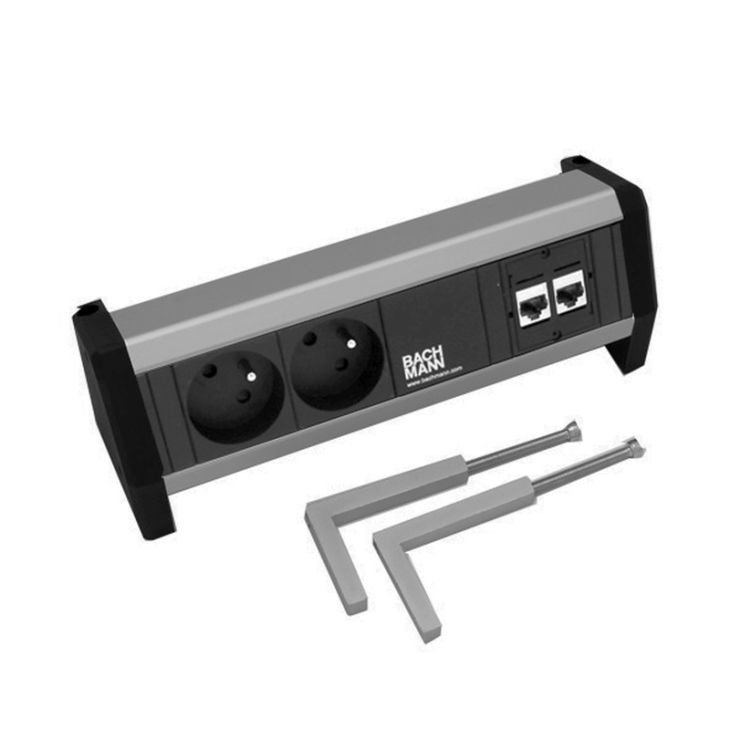 Électrification des bureaux et gestion des câbles - Bachmann - DESK1 3 modules (2x UTE + 2x CAT6 A) Alu - VDEDESK13