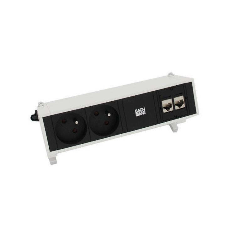 Électrification des bureaux et gestion des câbles - Bachmann - DESK2 3 modules (2x UTE + 2x CAT6 A) blanc RAL9010 - VDEDESK14