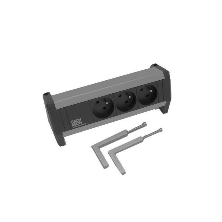 Kantoor elektrificatie en kabelmanagement - Bachmann - DESK 1, 3 modules (3x UTE) Alu - VDEDESK1