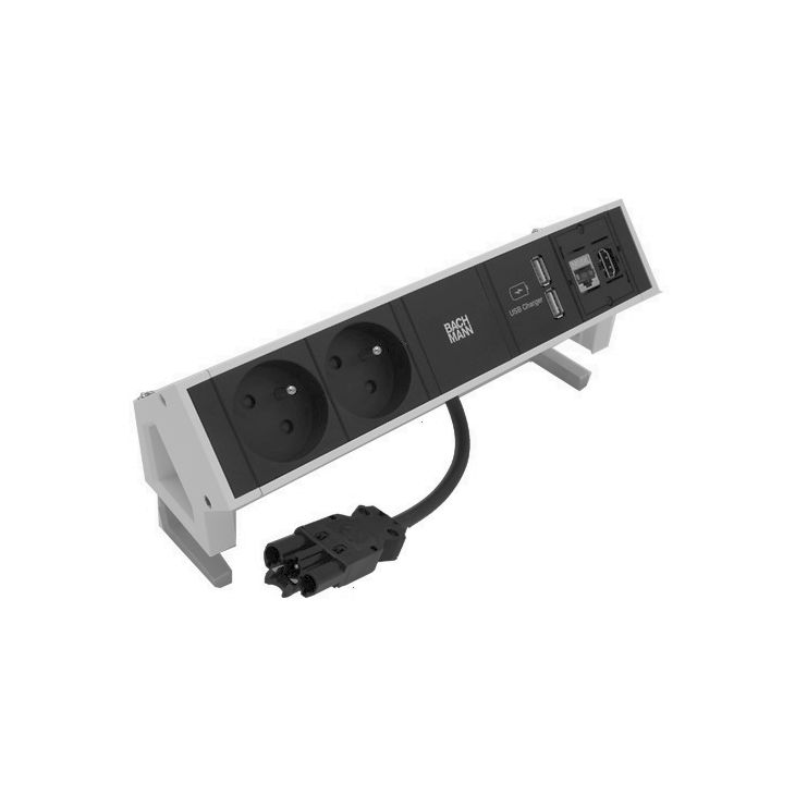 Kantoor elektrificatie en kabelmanagement - Bachmann - DESK2 4 modules (2x UTE + 1xUSB CHARGER A/A +1xCAT6 A + 1xHDMI) wit RAL9010 - VDEDESK22
