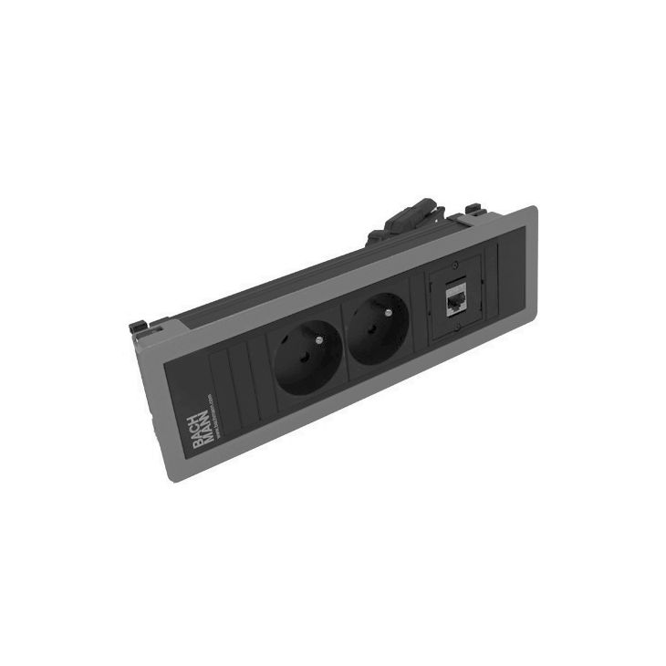 Kantoor elektrificatie en kabelmanagement - Bachmann - POWER FRAME 3 modules (2x UTE + 1xCAT6 A)zilvergrijs RAL9006 - VDEPF11