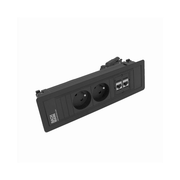 Électrification des bureaux et gestion des câbles - Bachmann - POWER FRAME 3 modules (2x UTE + 2x CAT6 A)noir RAL9005 - VDEPF18