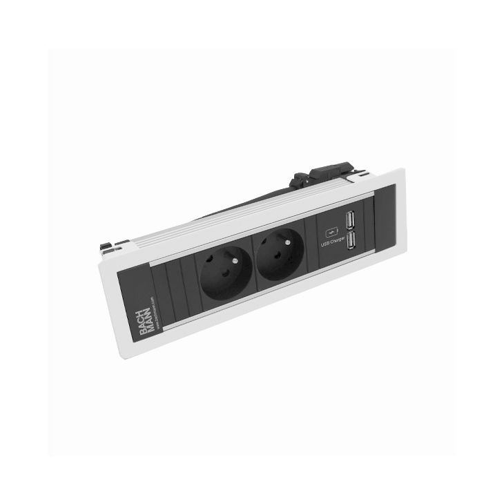 Kantoor elektrificatie en kabelmanagement - Bachmann - POWER FRAME 3 modules (2x UTE + 1xUSB CHARGER A/A) wit RAL9010 - VDEPF25
