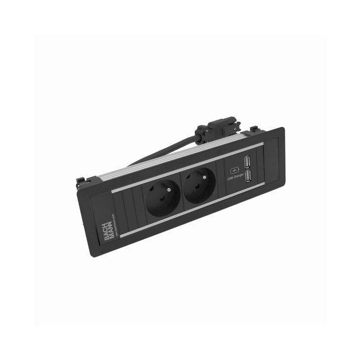 Électrification des bureaux et gestion des câbles - Bachmann - POWER FRAME 3 modules (2x UTE + 1xUSB CHARGER A/A) noir RAL9005 - VDEPF26
