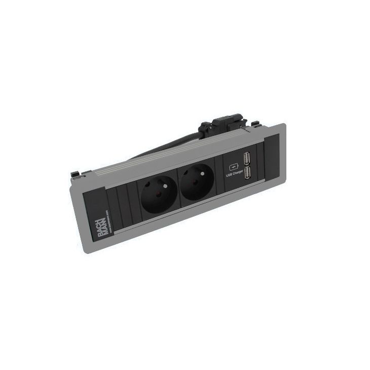 Électrification des bureaux et gestion des câbles - Bachmann - POWER FRAME 3 modules (2x UTE + 1xUSB CHARGER A/A) gris argent RAL9006 - VDEPF27