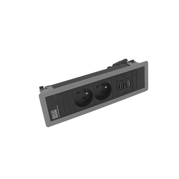 Kantoor elektrificatie en kabelmanagement - Bachmann - POWER FRAME 3 modules (2x UTE + 1xHDMI +1xUSB A/A) zilvergrijs RAL9006 - VDEPF35