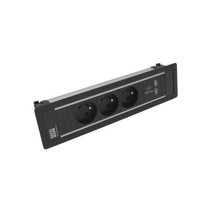 Électrification des bureaux et gestion des câbles - Bachmann - POWER FRAME 4 modules (3x UTE + 1xUSB CHARGER A/A) noir RAL9005 - VDEPF50