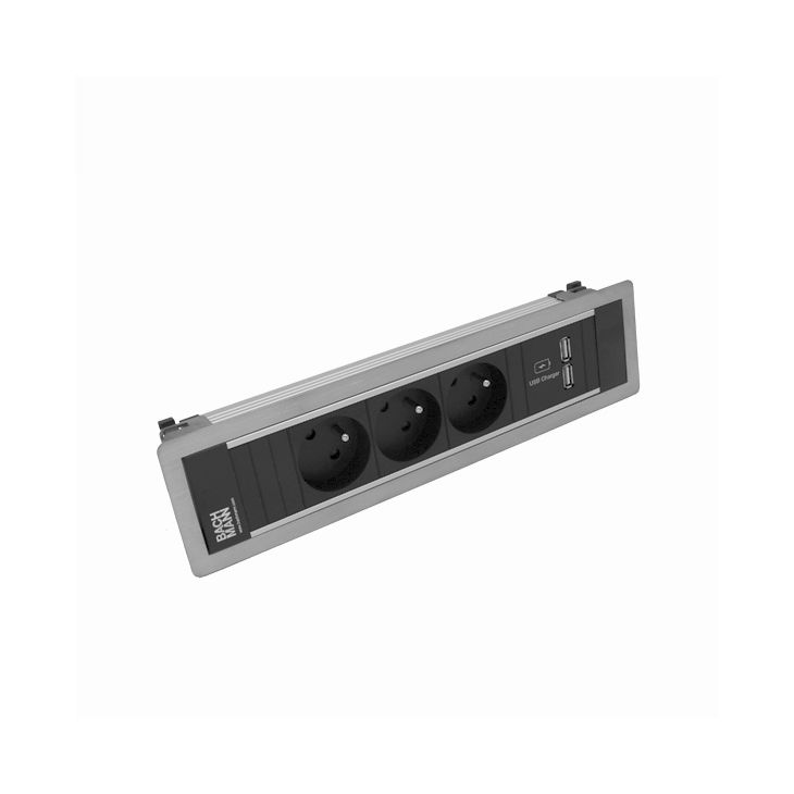 Électrification des bureaux et gestion des câbles - Bachmann - POWER FRAME 4 modules (3x UTE + 1xUSB CHARGER A/A) Inox - VDEPF52