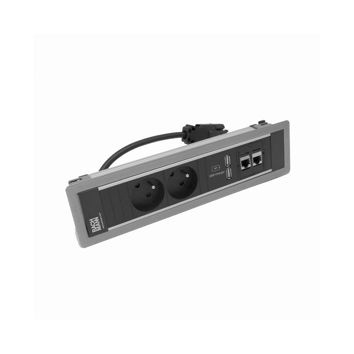 Kantoor elektrificatie en kabelmanagement - Bachmann - POWER FRAME 4 modules (2x UTE + 1xUSB CHARGER A/A + 2x CAT6 A) zilvergrijs RAL9006 - VDEPF59