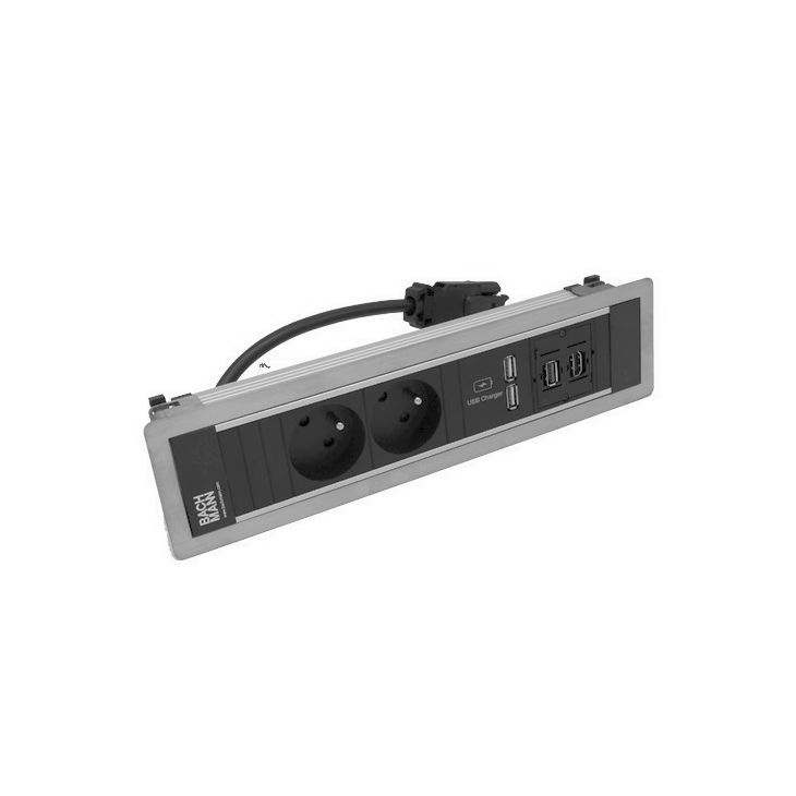 Électrification des bureaux et gestion des câbles - Bachmann - POWER FRAME 4 modules (2x UTE + 1xUSB CHARGER A/A + 1xHDMI + 1xUSB A/A) Inox - VDEPF68
