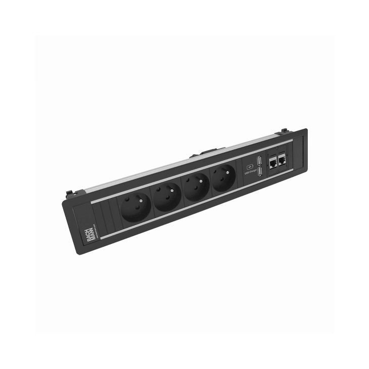 Électrification des bureaux et gestion des câbles - Bachmann - POWER FRAME 6 modules (4xUTE + 1xUSB CHARGER A/A + 2x CAT6 A) noir RAL9005 - VDEPF74