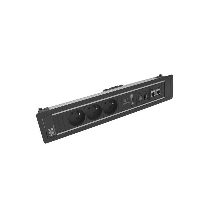 Électrification des bureaux et gestion des câbles - Bachmann - POWER FRAME 6 mod. (3x UTE+1xUSB CHARGERA/A+2x CAT6 A+1xHDMI+1xUSB A/A) zwrt R9005 - VDEPF77
