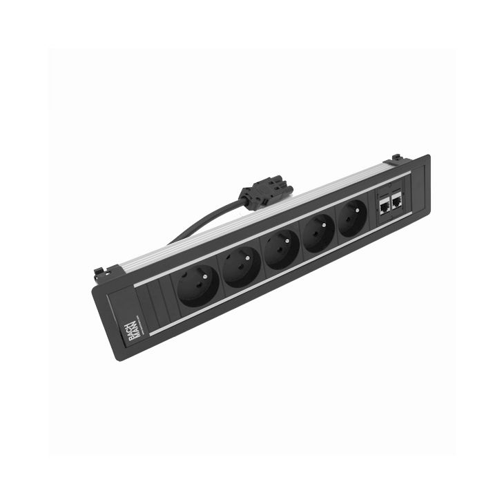 Kantoor elektrificatie en kabelmanagement - Bachmann - POWER FRAME 6 modules (5xUTE + 2x CAT6 A) zwart RAL9005 - VDEPF80