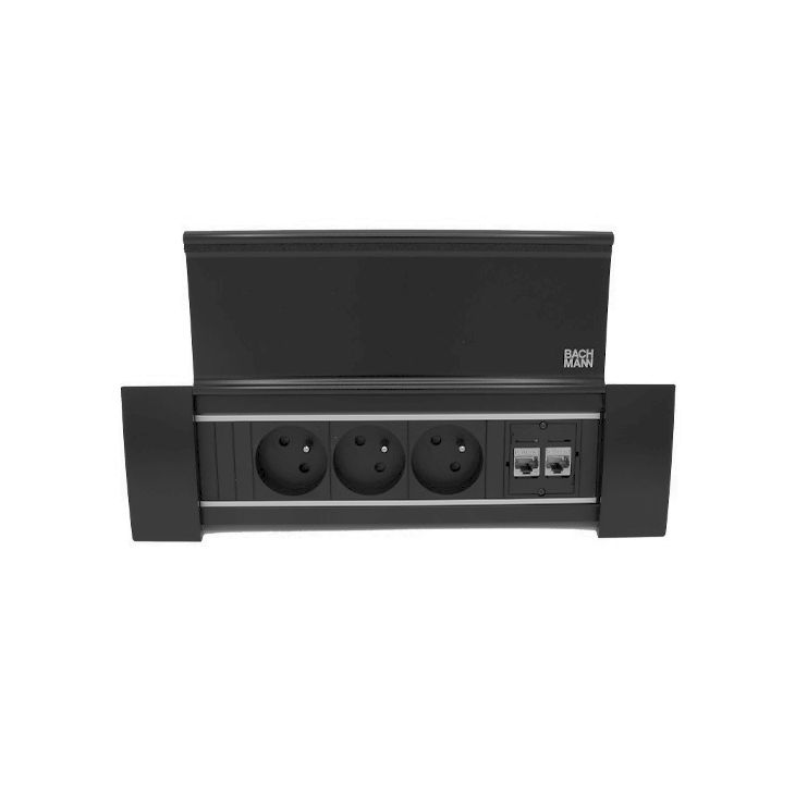 Kantoor elektrificatie en kabelmanagement - Bachmann - POWER FRAME COVER 4 modules (3x UTE + 2x CAT6 A) zwart RAL9005 - VDEPFC46