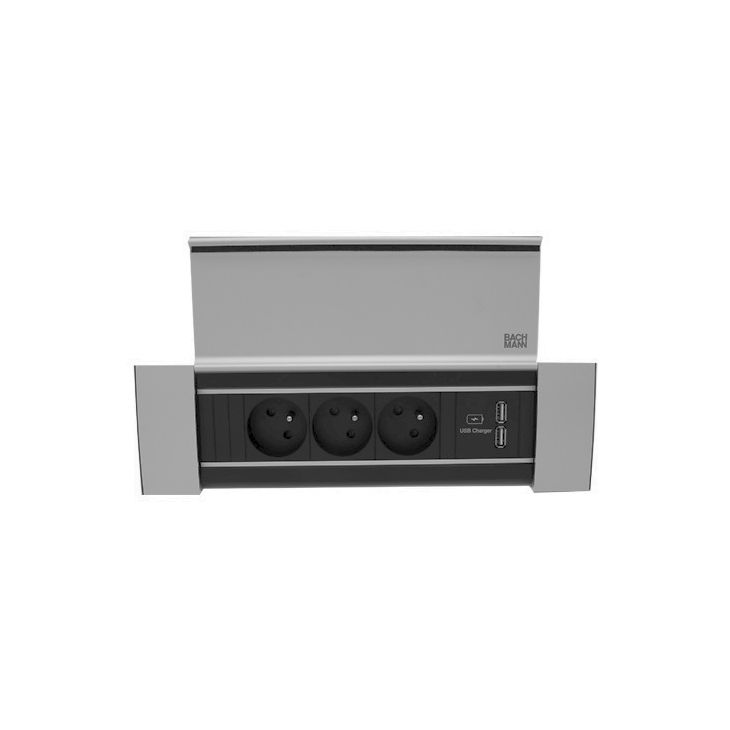 Kantoor elektrificatie en kabelmanagement - Bachmann - POWER FRAME COVER 4 modules (3x UTE + 1xUSB CHARGER A/A) ALU geanodiseerd - VDEPFC55