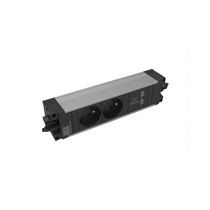 Kantoor elektrificatie en kabelmanagement - Bachmann - STEP ALU powerstrip 3 modules (2x UTE + 1xUSB CHARGER A/A) GST18 - VDESTEPALU3