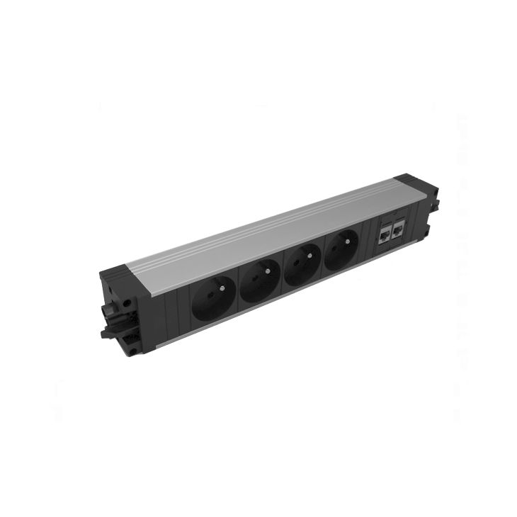 Électrification des bureaux et gestion des câbles - Bachmann - STEP ALU powerstrip 5 modules (4xUTE+ 2x CAT6 A) GST18 - VDESTEPALU9