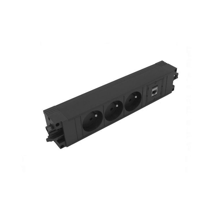 Kantoor elektrificatie en kabelmanagement - Bachmann - STEP BASE powerstrip 4 modules (3x UTE+ 1xCAT6 A) GST18 - VDESTEPBASE6