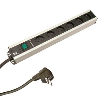 Kantoor elektrificatie en kabelmanagement - Bachmann - Craftsman Power Strip 6x Stopcontacten 90° 1x Schakelelaar met thermische zekkering en kabel 2m H05V - 300.003F