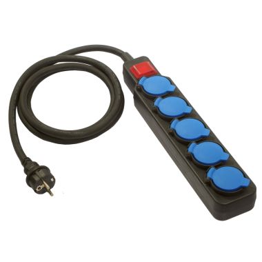 Kantoor elektrificatie en kabelmanagement - Schwabe - Multiblok 5 stopcontacten PRO 5m H07RNF 3G2,5mm² +Schakelaar IP44 (BELGIE) - 838614